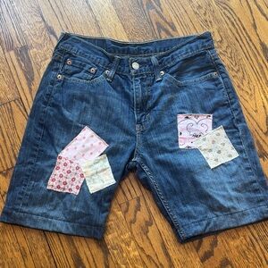 Vintage 514 Levi's Blue Jean Shorts with Pink Patchwork 29 W